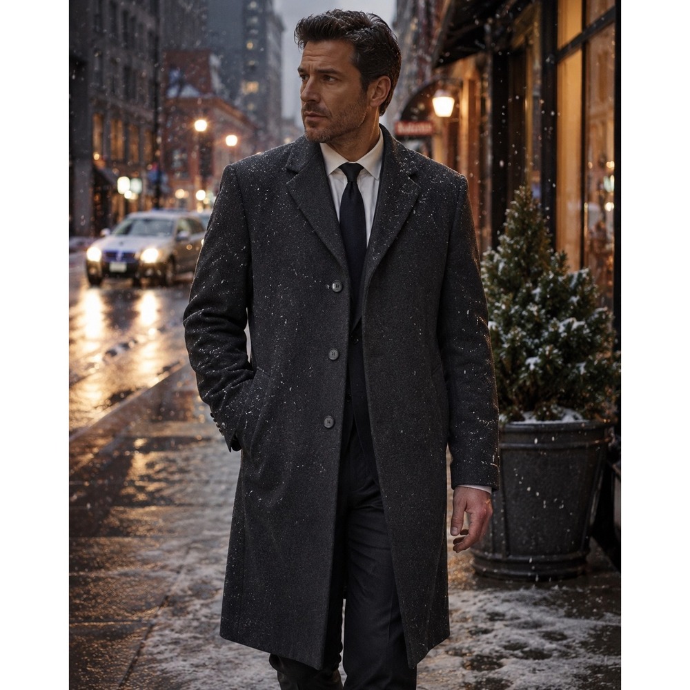 Barrington Mens 48L Wool Cashmere Blend Overcoat Charcoal Grey Long Dress Coat